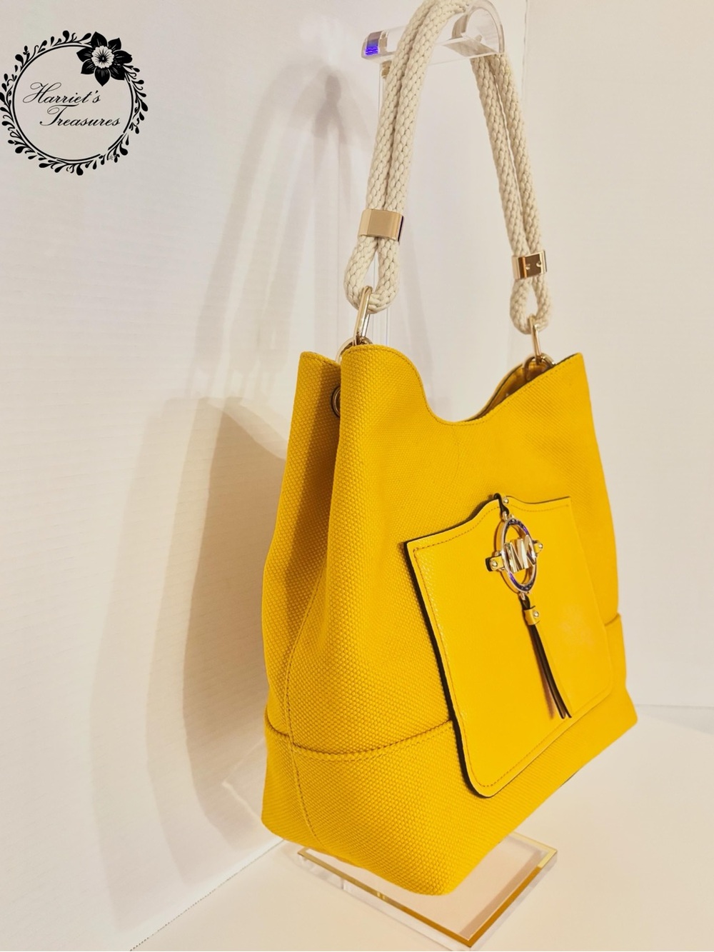 Michael Kors Yellow Leather Shoulder Tote with Rope Handle - Picture 3 of 7